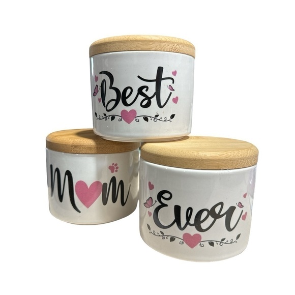 Ceramic plant pots potting herb garden best mom ever 3 pack bamboo‎ lids - Picture 1 of 1